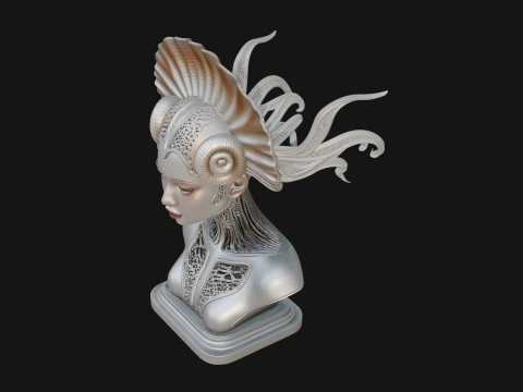 Shell Crown Woman Bust Statue Design 5 - 3D Print Model 3D Print Model