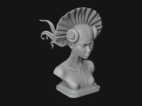 Shell Crown Woman Bust Statue Design 5 - 3D Print Model 3D Print Model
