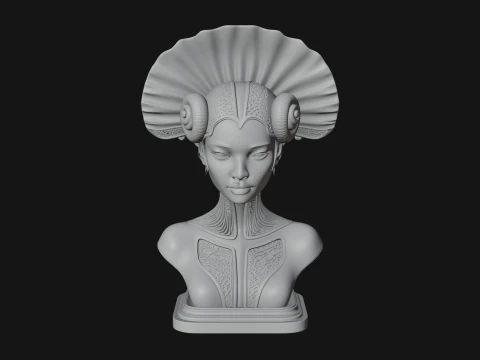 Shell Crown Woman Bust Statue Design 5 - 3D Print Model 3D Print Model