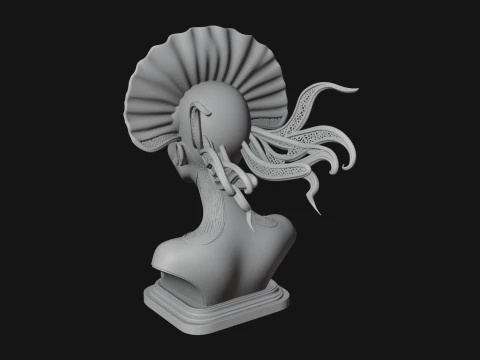 Shell Crown Woman Bust Statue Design 5 - 3D Print Model 3D Print Model