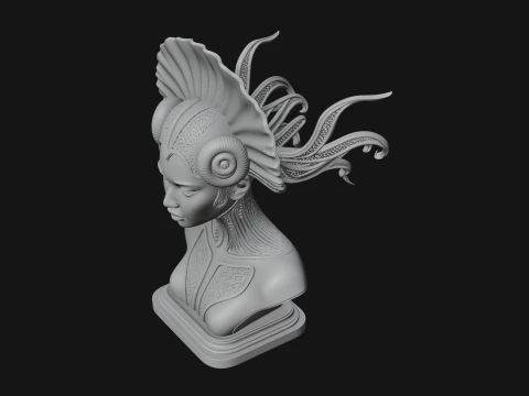 Shell Crown Woman Bust Statue Design 5 - 3D Print Model 3D Print Model