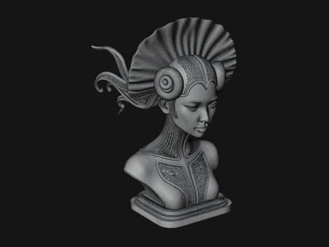 Shell Crown Woman Bust Statue Design 5 - 3D Print Model 3D Print Model