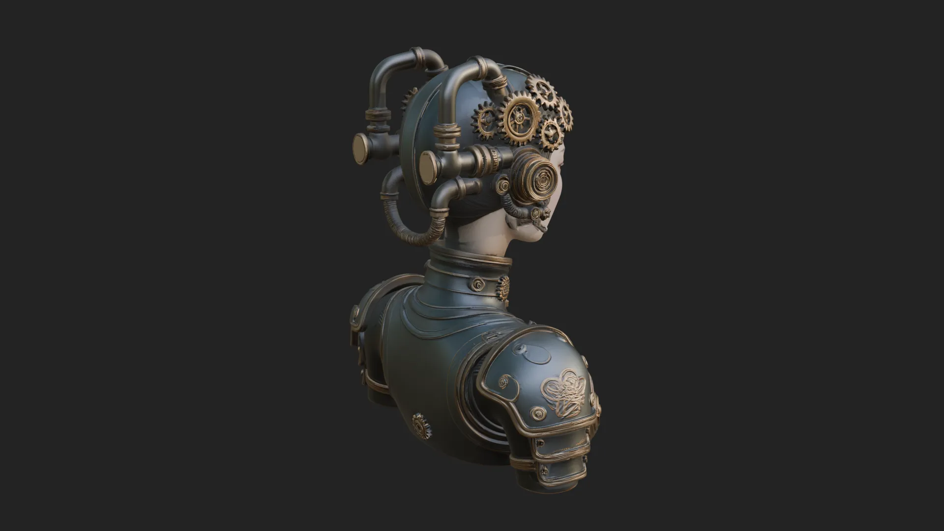 Steampunk Clockwork Head Bust Design 2 - 3D Print Model 3D Print Model .c4d .max .obj .3ds .fbx .stl .blend 
