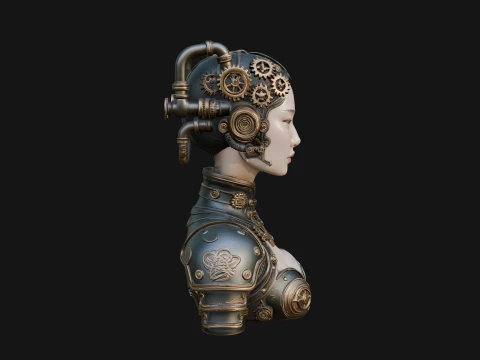 Steampunk Clockwork Head Bust Design 2 - 3D Print Model 3D Print Model