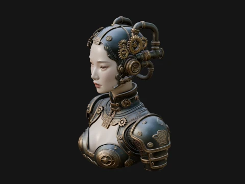 Steampunk Clockwork Head Bust Design 2 - 3D Print Model 3D Print Model