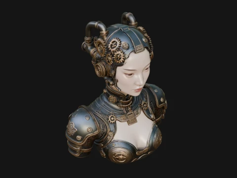 Steampunk Clockwork Head Bust Design 2 - 3D Print Model 3D Print Model