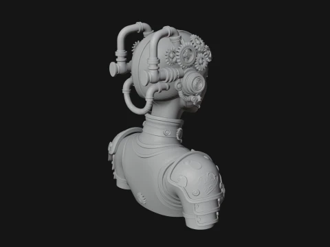 Steampunk Clockwork Head Bust Design 2 - 3D Print Model 3D Print Model