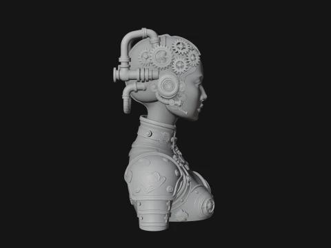 Steampunk Clockwork Head Bust Design 2 - 3D Print Model 3D Print Model