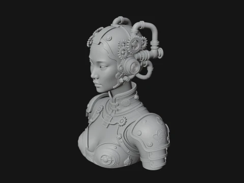 Steampunk Clockwork Head Bust Design 2 - 3D Print Model 3D Print Model