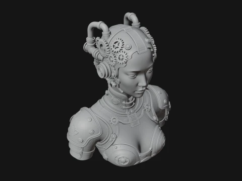 Steampunk Clockwork Head Bust Design 2 - 3D Print Model 3D Print Model