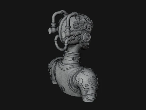 Steampunk Clockwork Head Bust Design 2 - 3D Print Model 3D Print Model