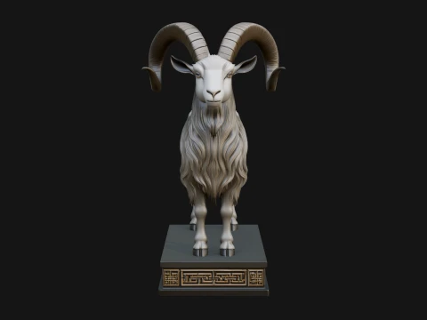 Mountain Goat on Pedestal Statue Design 3 - 3D Print Model 3D Print Model