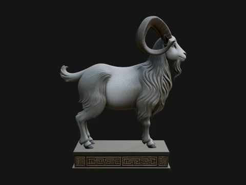 Mountain Goat on Pedestal Statue Design 3 - 3D Print Model 3D Print Model
