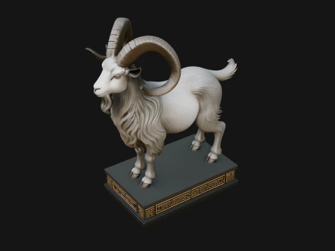Mountain Goat on Pedestal Statue Design 3 - 3D Print Model 3D Print Model
