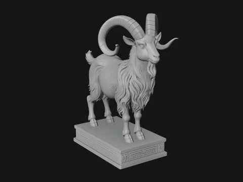 Mountain Goat on Pedestal Statue Design 3 - 3D Print Model 3D Print Model