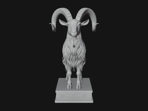 Mountain Goat on Pedestal Statue Design 3 - 3D Print Model 3D Print Model