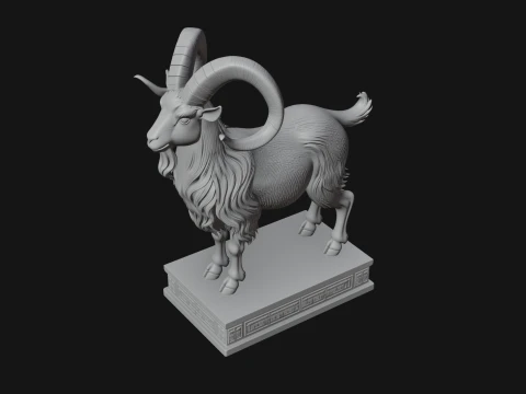 Mountain Goat on Pedestal Statue Design 3 - 3D Print Model 3D Print Model