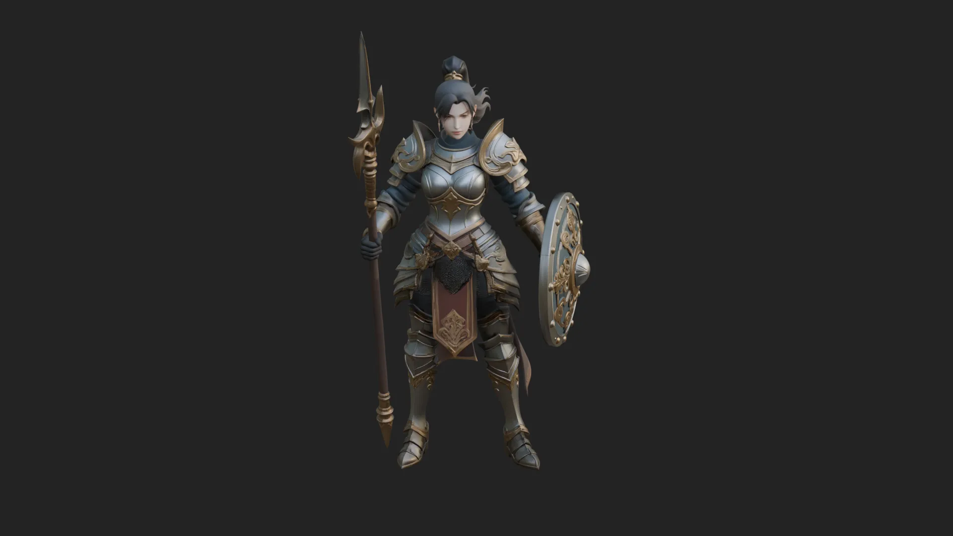 Woman Knight with Spear Statue Design 3 - 3D Print Model 3D Print Model .c4d .max .obj .3ds .fbx .stl .blend 