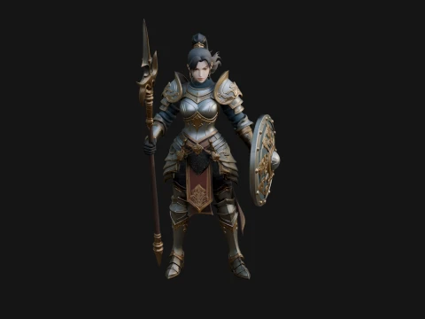 Woman Knight with Spear Statue Design 3 - 3D Print Model 3D Print Model