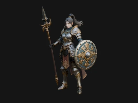 Woman Knight with Spear Statue Design 3 - 3D Print Model 3D Print Model