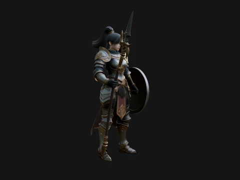 Woman Knight with Spear Statue Design 3 - 3D Print Model 3D Print Model