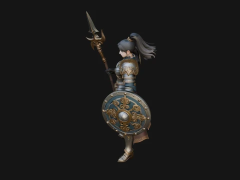 Woman Knight with Spear Statue Design 3 - 3D Print Model 3D Print Model