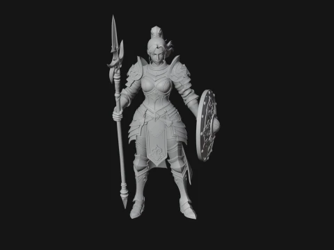 Woman Knight with Spear Statue Design 3 - 3D Print Model 3D Print Model