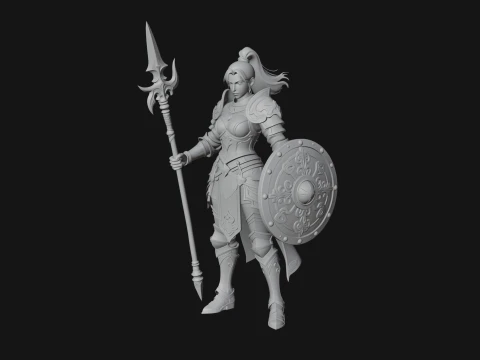 Woman Knight with Spear Statue Design 3 - 3D Print Model 3D Print Model