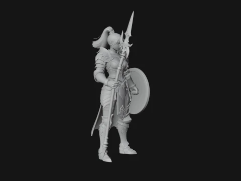 Woman Knight with Spear Statue Design 3 - 3D Print Model 3D Print Model