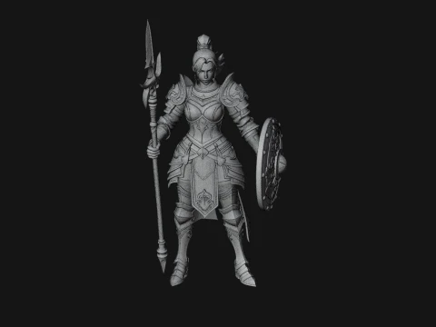 Woman Knight with Spear Statue Design 3 - 3D Print Model 3D Print Model