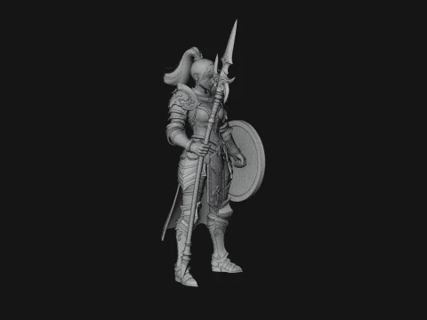 Woman Knight with Spear Statue Design 3 - 3D Print Model 3D Print Model