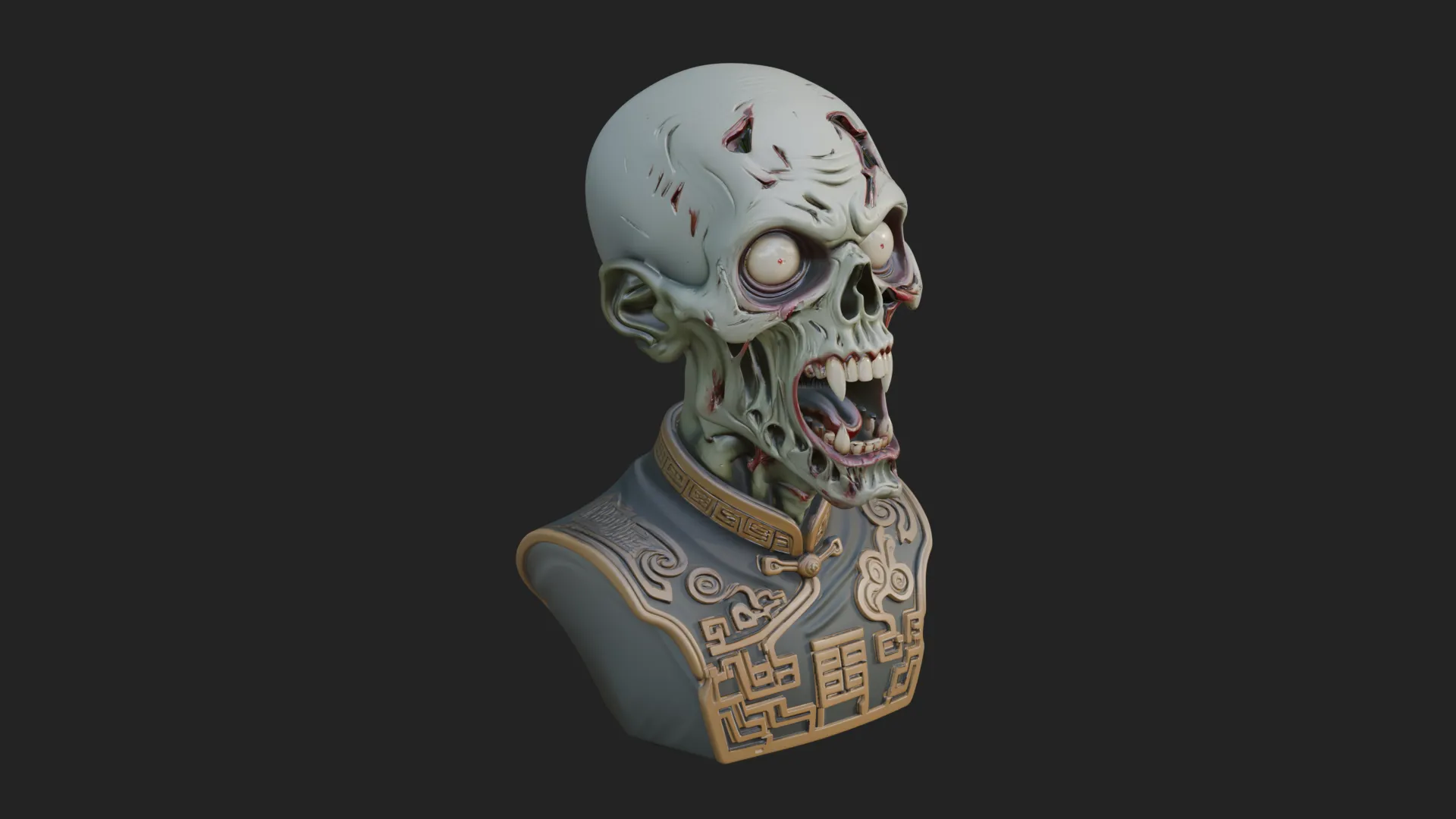 Zombie Bust Statue Design 6 - 3D Print Model 3D Print Model .c4d .max .obj .3ds .fbx .stl .blend 