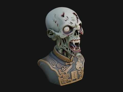 Zombie Bust Statue Design 6 - 3D Print Model Modelo de impresión 3D