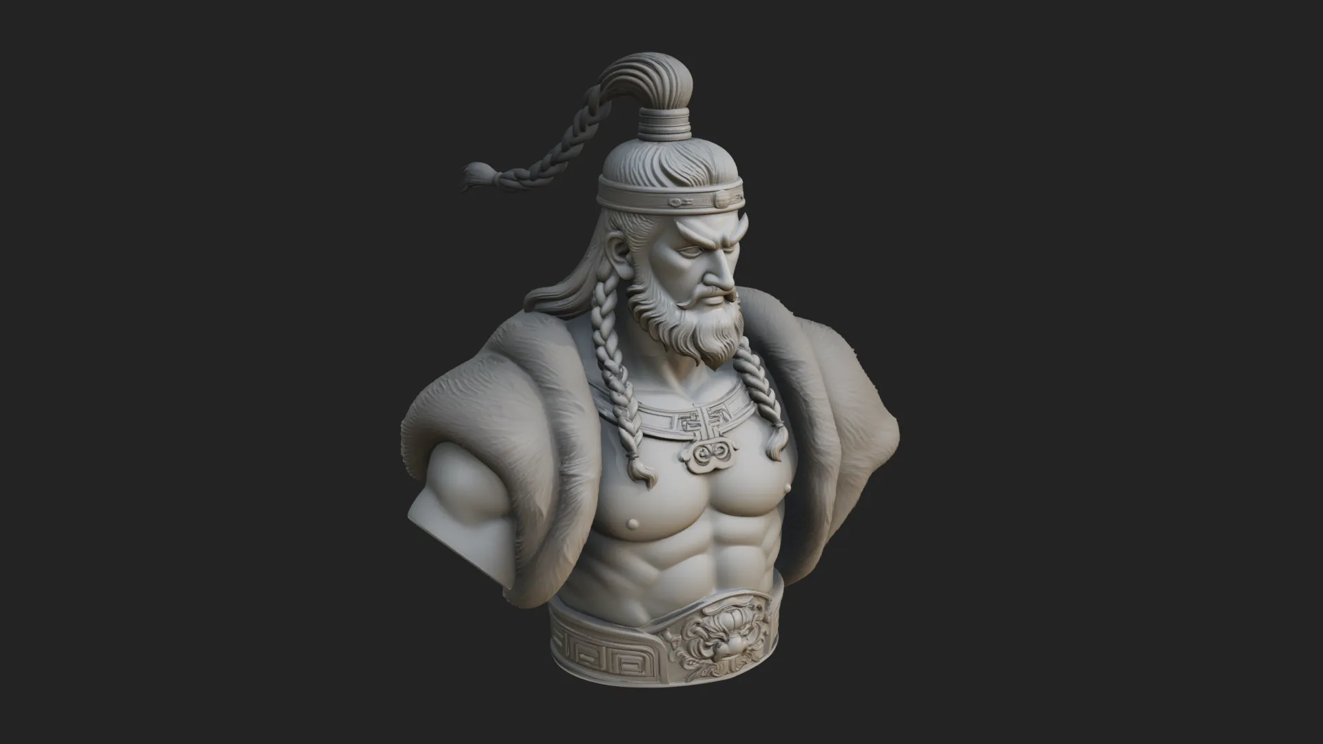 Mongol Warrior Bust Statue Design 7 - 3D Print Model 3D Print Model .c4d .max .obj .3ds .fbx .stl .blend 