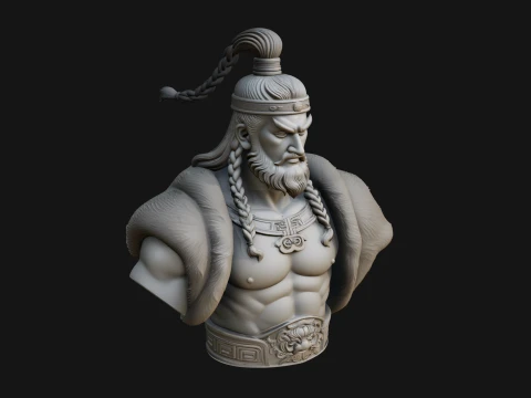 Mongol Warrior Bust Statue Design 7 - 3D Print Model Modelo de impresión 3D