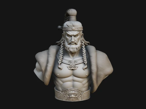 Mongol Warrior Bust Statue Design 7 - 3D Print Model 3D Print Model