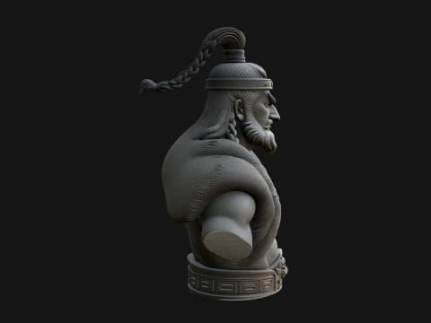 Mongol Warrior Bust Statue Design 7 - 3D Print Model 3D Print Model