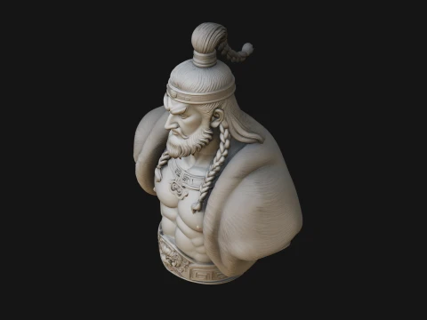 Mongol Warrior Bust Statue Design 7 - 3D Print Model 3D Print Model