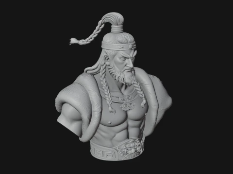 Mongol Warrior Bust Statue Design 7 - 3D Print Model 3D Print Model