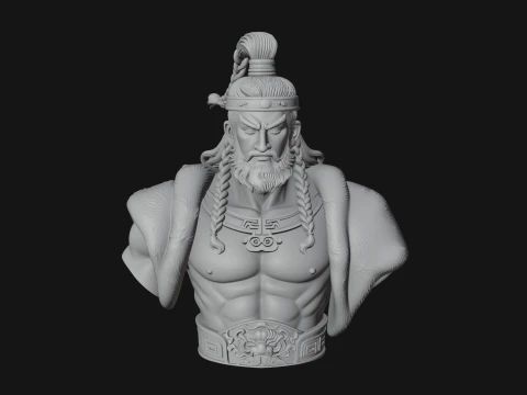 Mongol Warrior Bust Statue Design 7 - 3D Print Model 3D Print Model