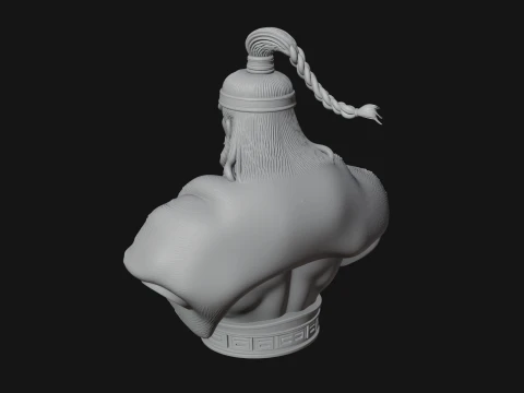 Mongol Warrior Bust Statue Design 7 - 3D Print Model 3D Print Model