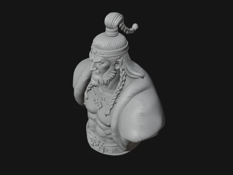 Mongol Warrior Bust Statue Design 7 - 3D Print Model 3D Print Model