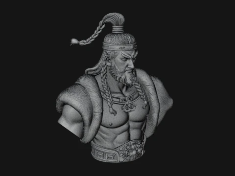 Mongol Warrior Bust Statue Design 7 - 3D Print Model 3D Print Model