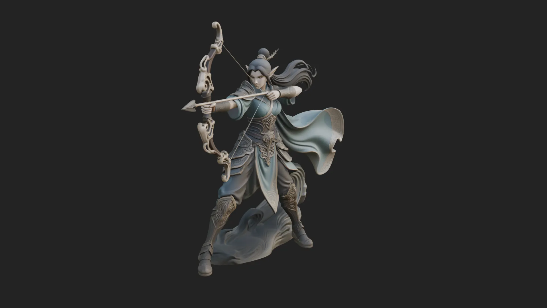 Elven Archer Queen Statue Design 3 - 3D Print Model 3D Print Model .c4d .max .obj .3ds .fbx .stl .blend 