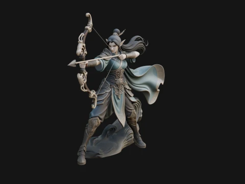Elven Archer Queen Statue Design 3 - 3D Print Model 3D Print Model