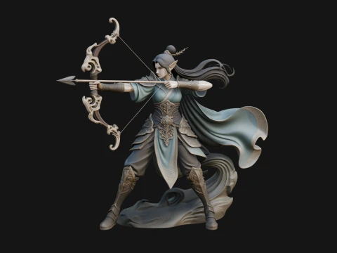 Elven Archer Queen Statue Design 3 - 3D Print Model 3D Print Model