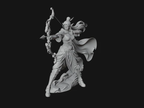 Elven Archer Queen Statue Design 3 - 3D Print Model 3D Print Model
