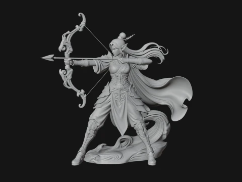 Elven Archer Queen Statue Design 3 - 3D Print Model 3D Print Model