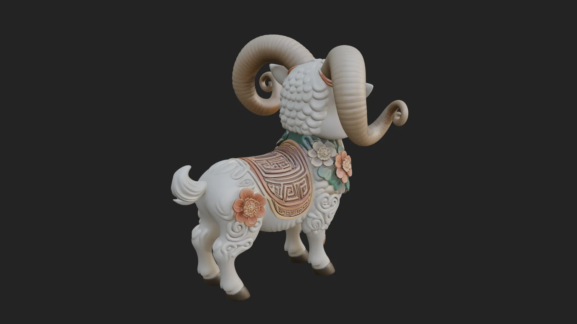 Floral Chibi Ram Statue Design 3 - 3D Print Model 3D Print Model .c4d .max .obj .3ds .fbx .stl .blend 