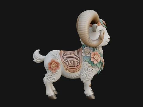 Floral Chibi Ram Statue Design 3 - 3D Print Model 3D Print Model